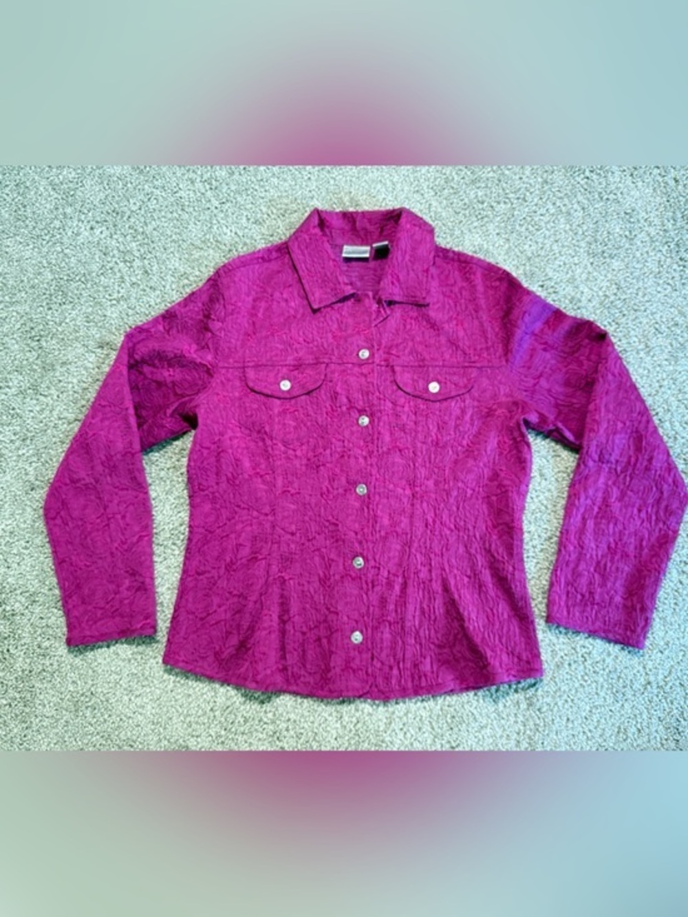 Chico's Textured Button-Front Shirt Jacket - Magenta